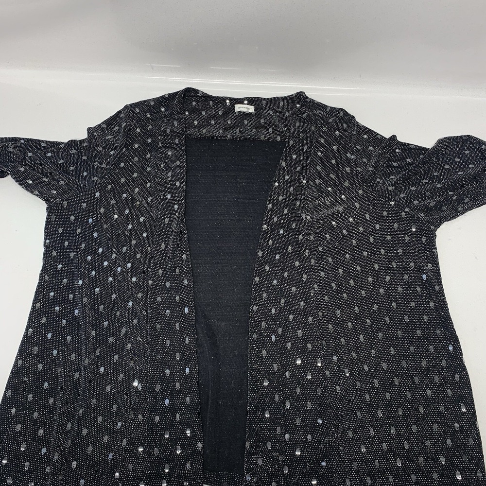 Avenue  Sequin Metallic Open Front Cardigan Women 22/24 Silver Black Sparkly - Picture 10 of 11